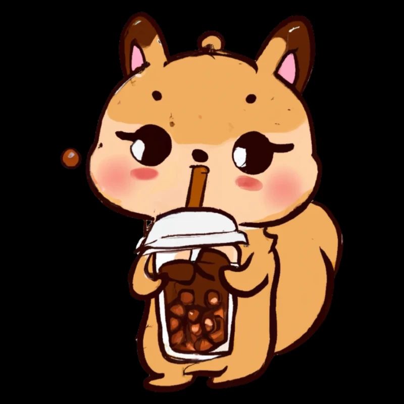 Cute kawaii cat drinking bubble tea child