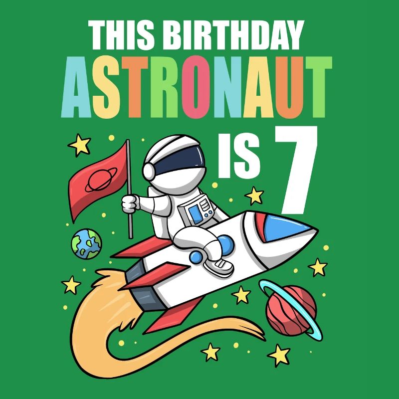 Space Birthday 7 Astronaut Planets Rocket Ship
