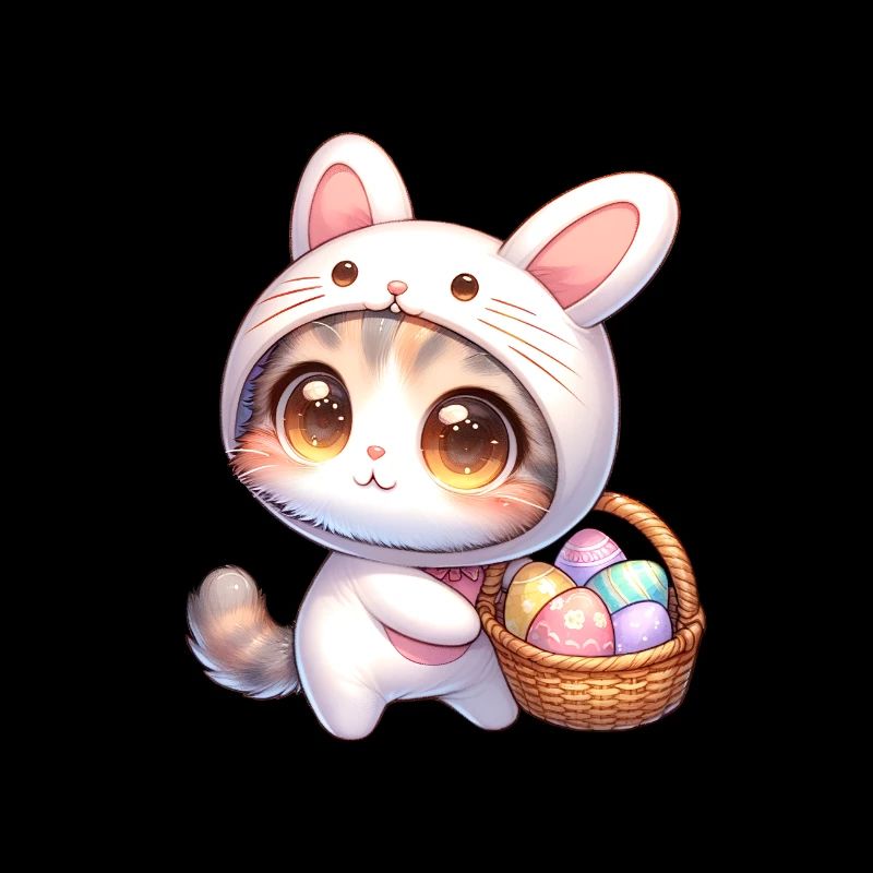 Cat In a Bunny Outfit With Easter Basket