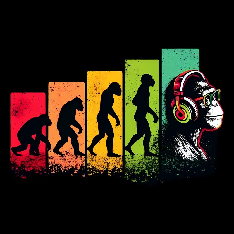 Evolution Menschen zum DJ Musiker Nerd Geek Affe