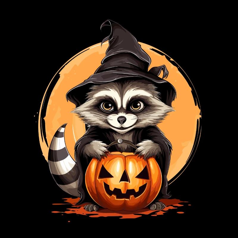 Halloween süß-gruseliger Waschbär Kürbis Zauberer