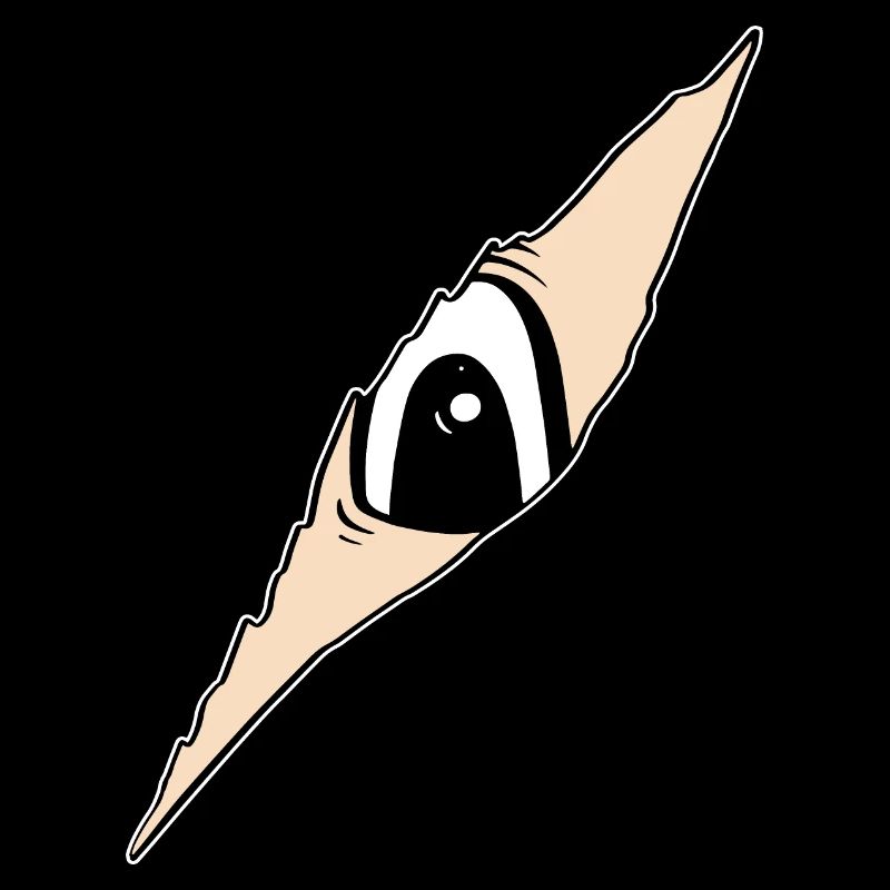 Eye peeks through a crack - torn fabric