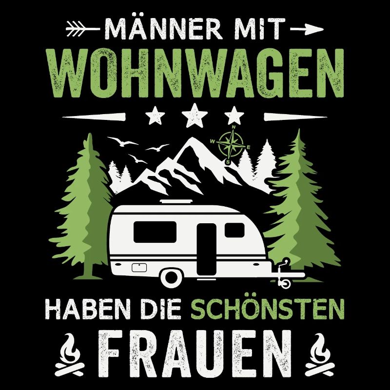 Camping Männer mit Wohnwagen Camper