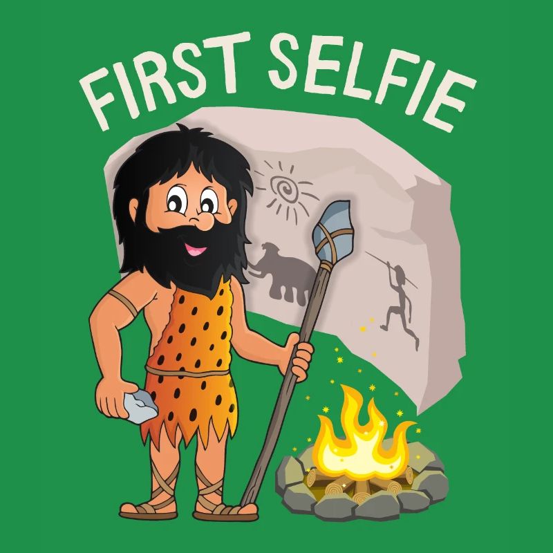 Funny Neanderthal, First Selfie, Saying, Pun