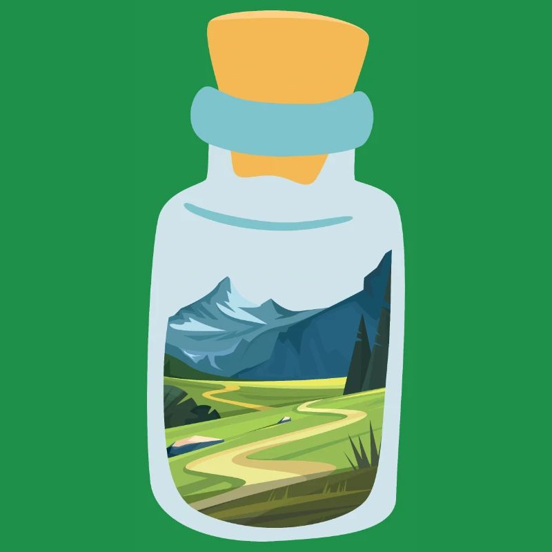 Message in a bottle with mountains