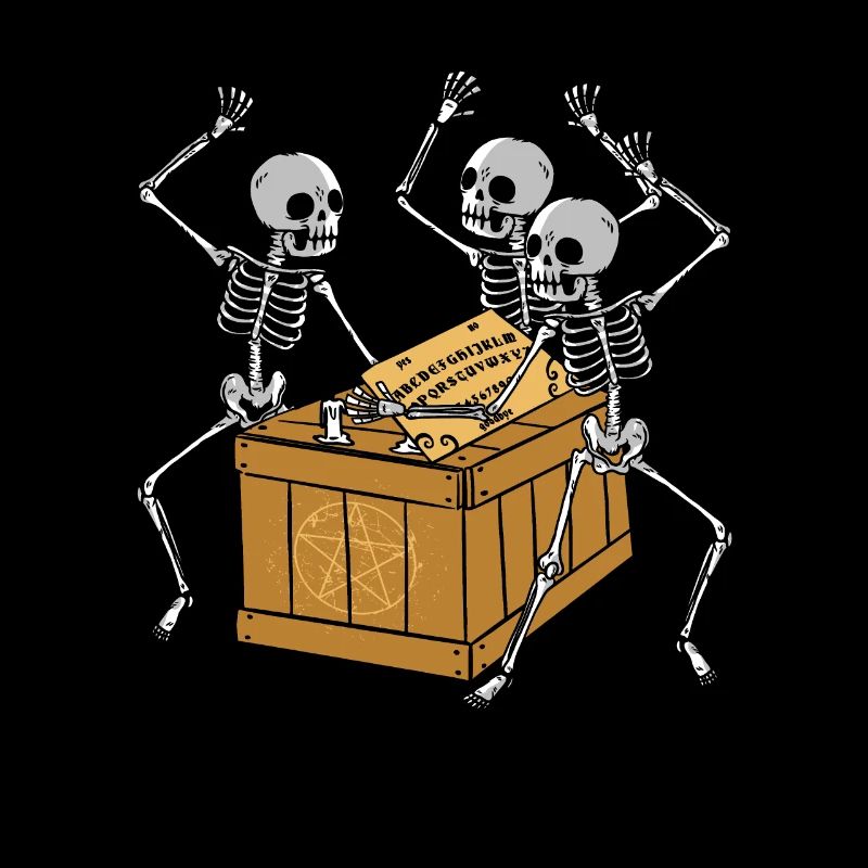 Retro Halloween Skeleton Playing Ouija Horror
