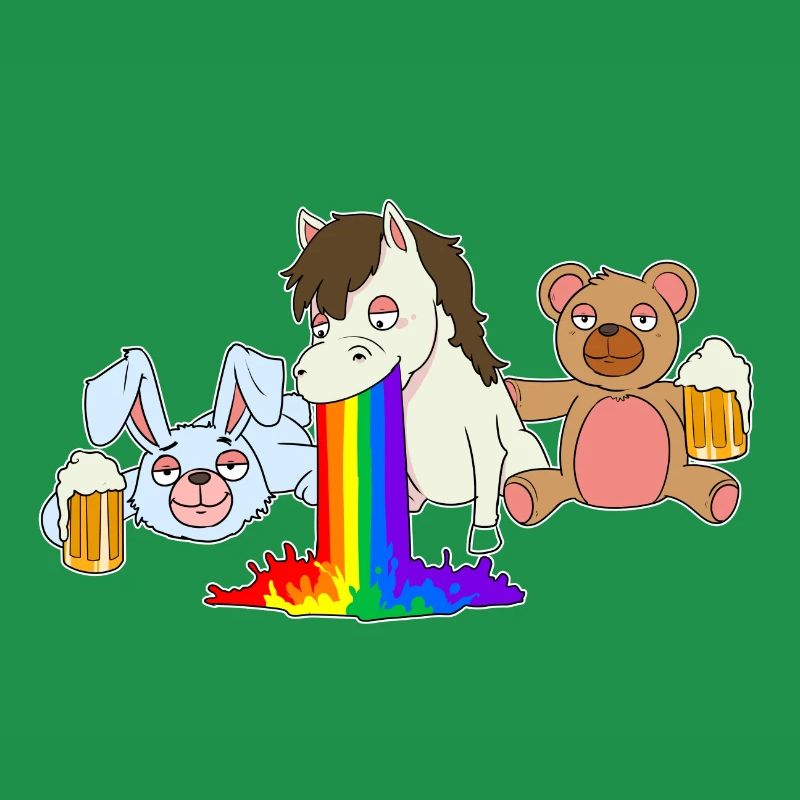 Rainbow Pferd Bär Hase Junggesellenabschied Bier