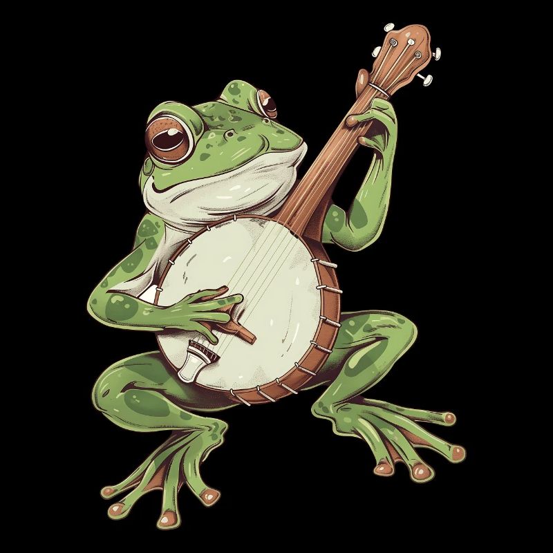 Grenouille Banjo Champignons Cottagecore Graphique Naturecore