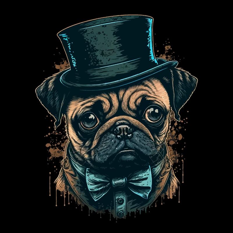 Kleiner Mops mit großem Hut