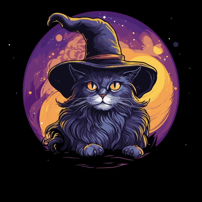 Chat noir avec chapeau de sorcière