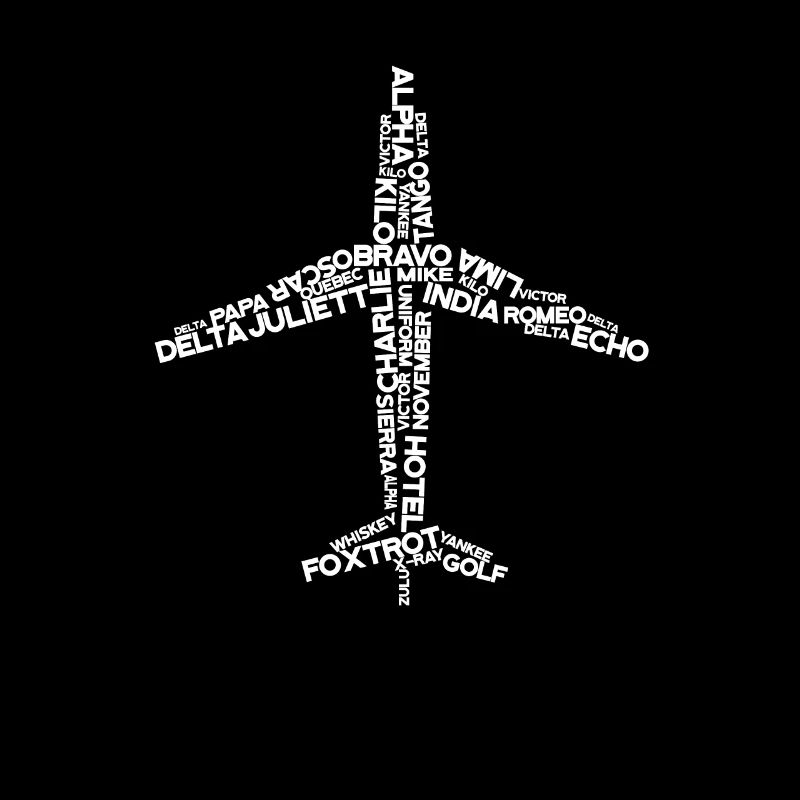 Vollständiges phonetisches Alphabet Flugzeugbuchstaben - Fluggesellschaft
