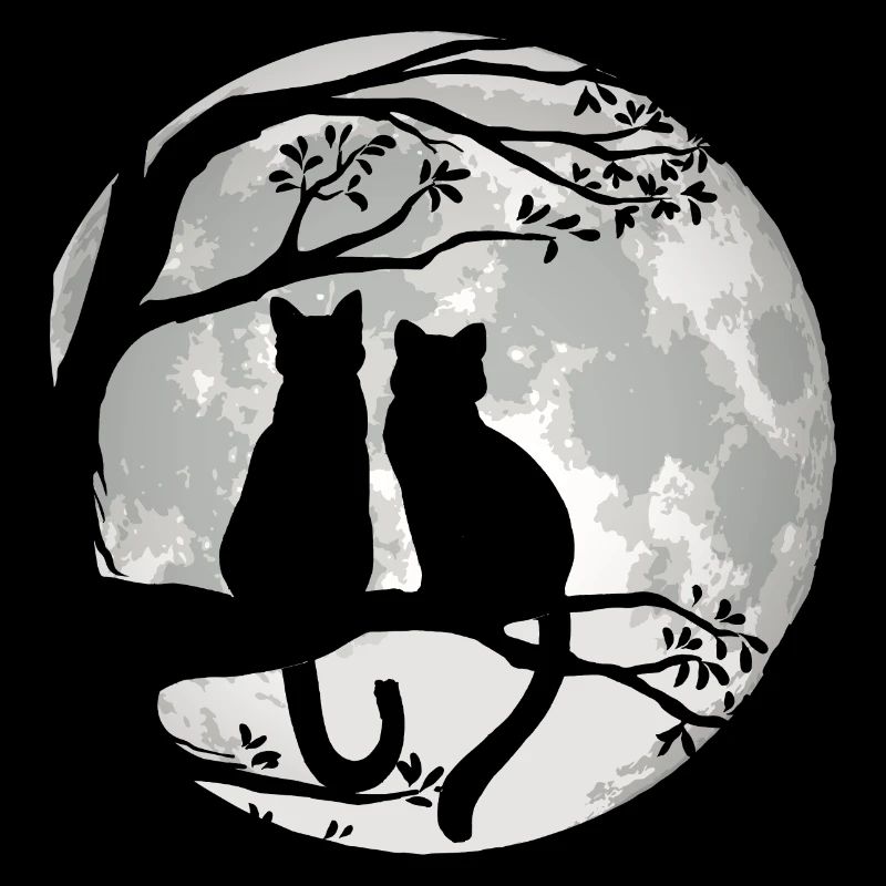 Cats on Tree at Moonlight - Dear Cat