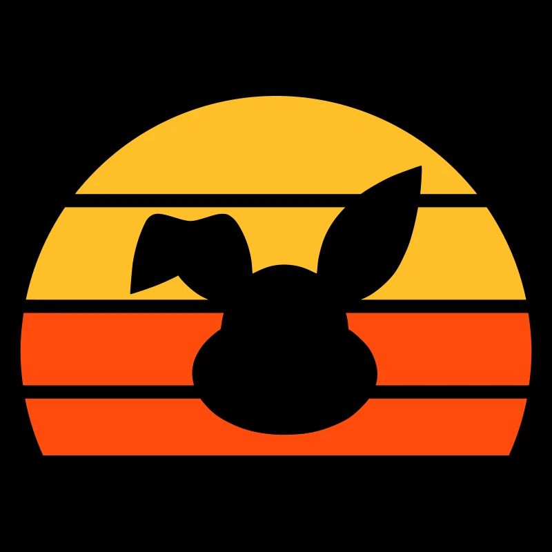 Rabbit's head with bent ear in front of a half sun