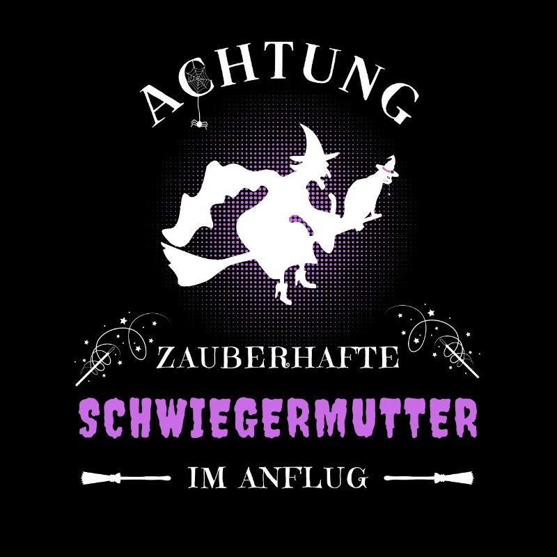 Schwiegermutter Hexe am Besen mit Katze im Anflug