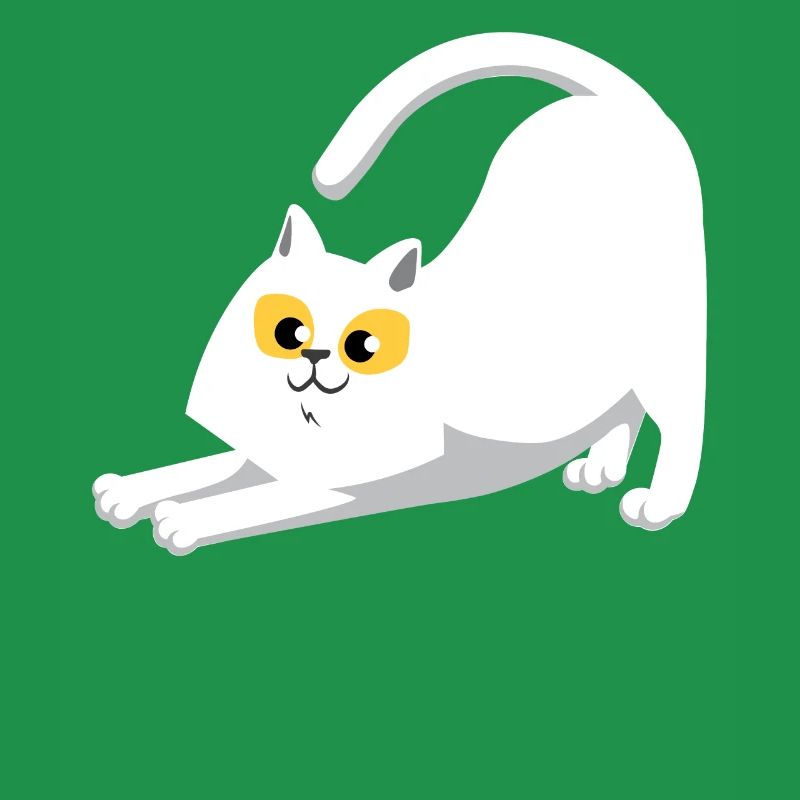 White cat stretching