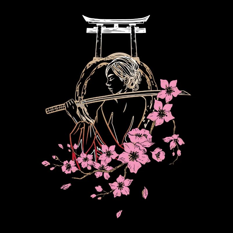 Japanese samurai with cherry blossoms and sakura