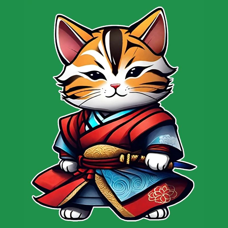 Cute tabby samurai cat with dagger
