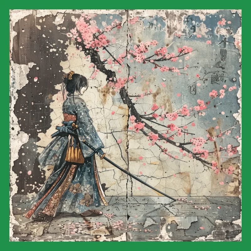 Japanisch, Samurai, Kirschblüte, Kunst, Ukiyo-E