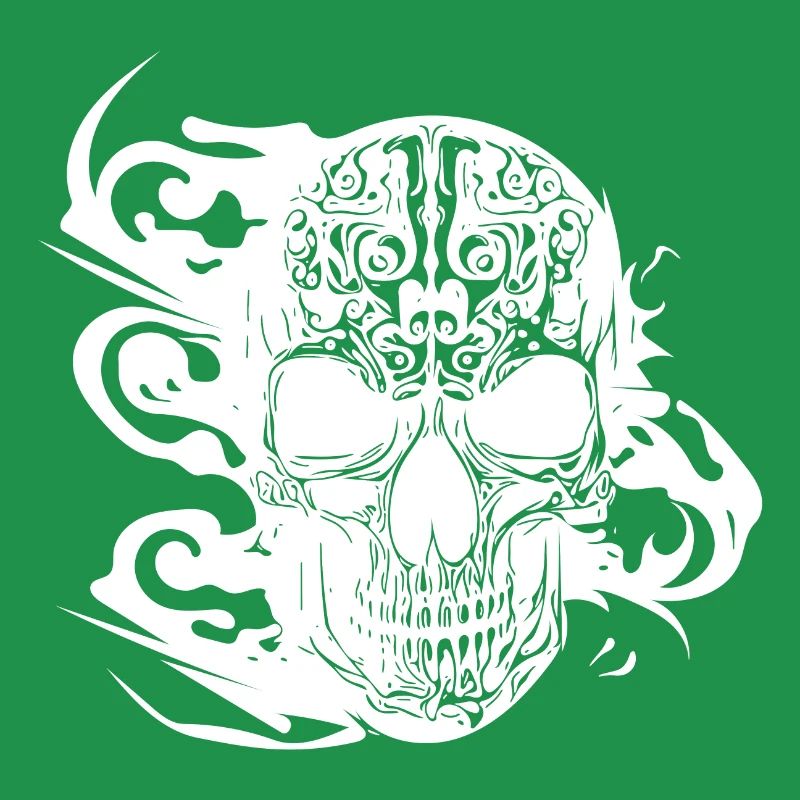 Burning grinning tattoo skull