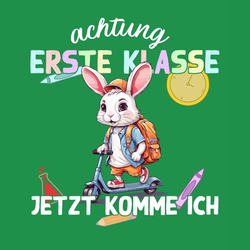 Süßer Hase mit Roller Schulbeginn Erste Klasse