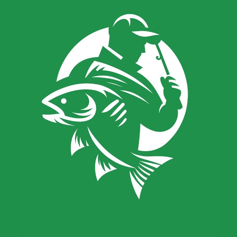 Pêcheur avec une canne à pêche à la main et un poisson devant lui