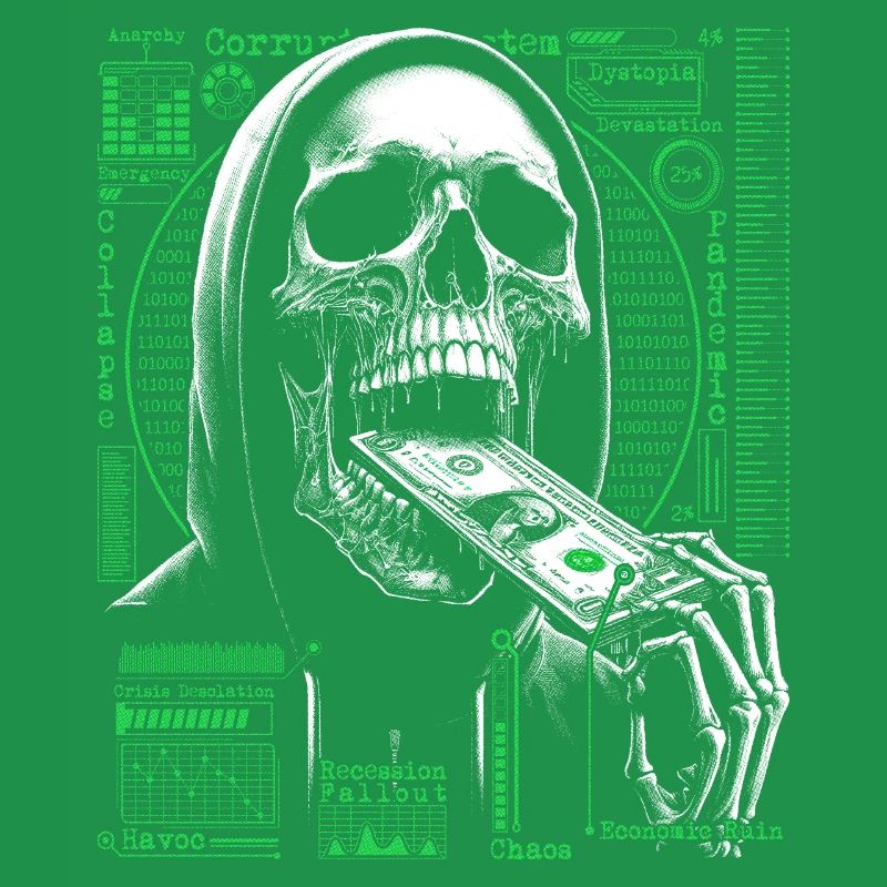 Hacker Skull Eating Dollar - Anarchy & Corruption