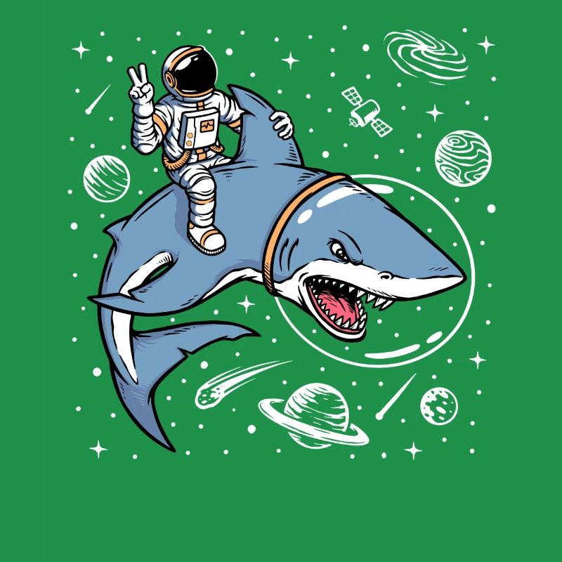 Astronaute chevauchant un requin de l’espace