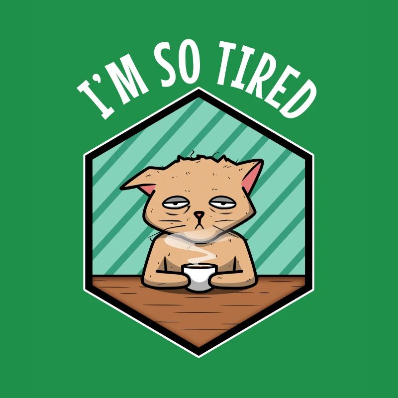 Tired cat drinks coffee - Im so tired