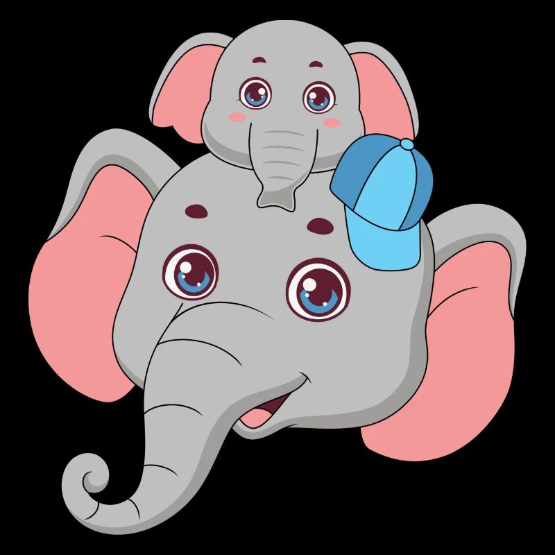 Cute elephants big brother with blue cap