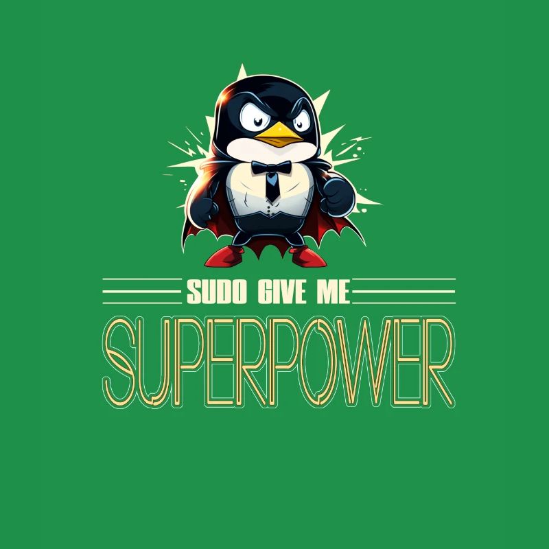 Linux Tux with Sudo Superpower Super-Penguin