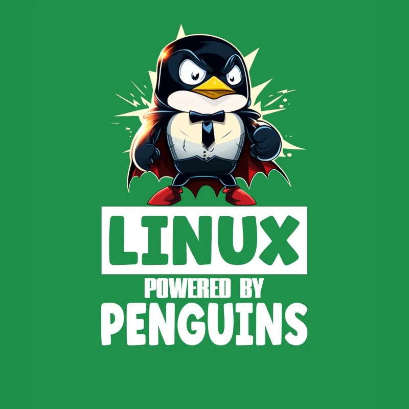 Linux Tux Penguin Powered by Sudo Superhero