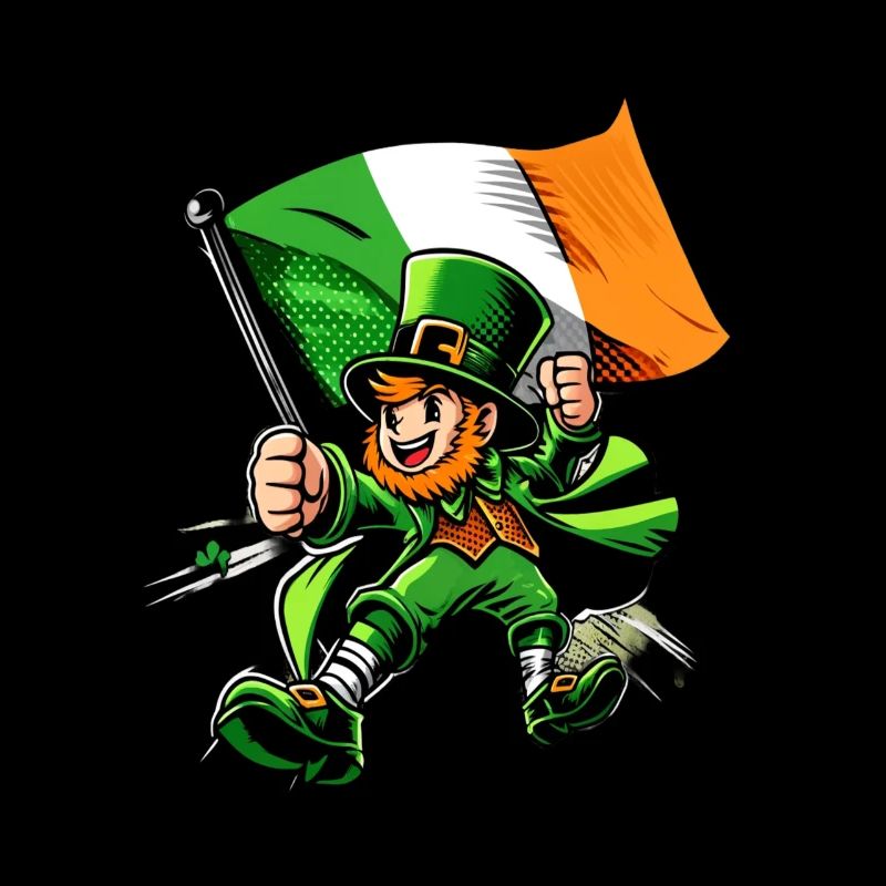 Leprechaun (lutin irlandais) avec drapeau