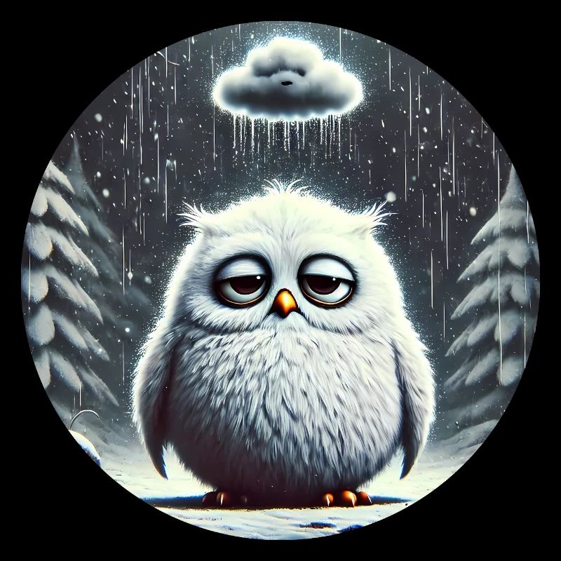 Eule Triste im eisigen Regen