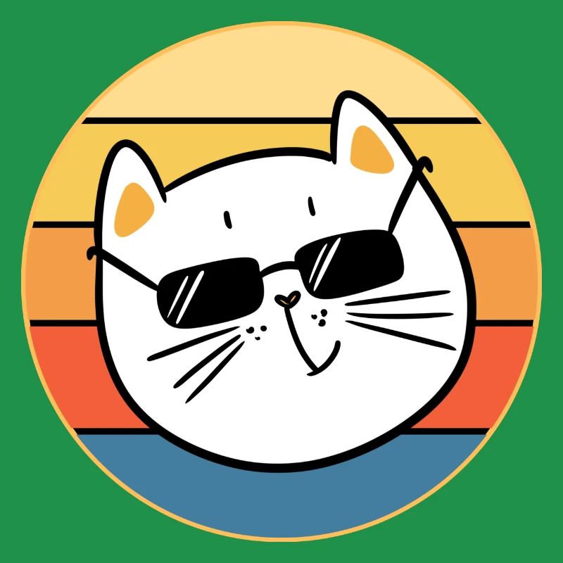 Drôle mignon Kawaii chat visage rétro coucher de soleil