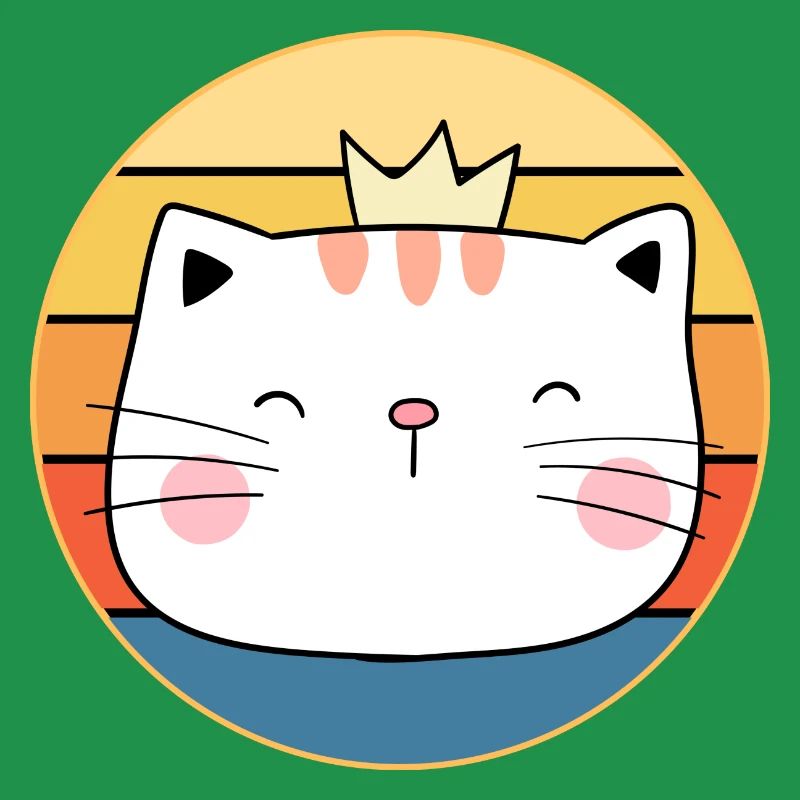 Drôle mignon Kawaii chat visage rétro coucher de soleil