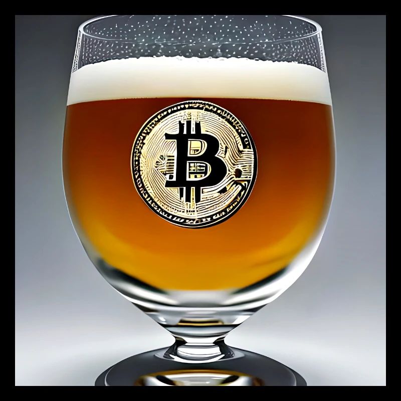 Bitcoin Logo auf Bierglas mit Bier