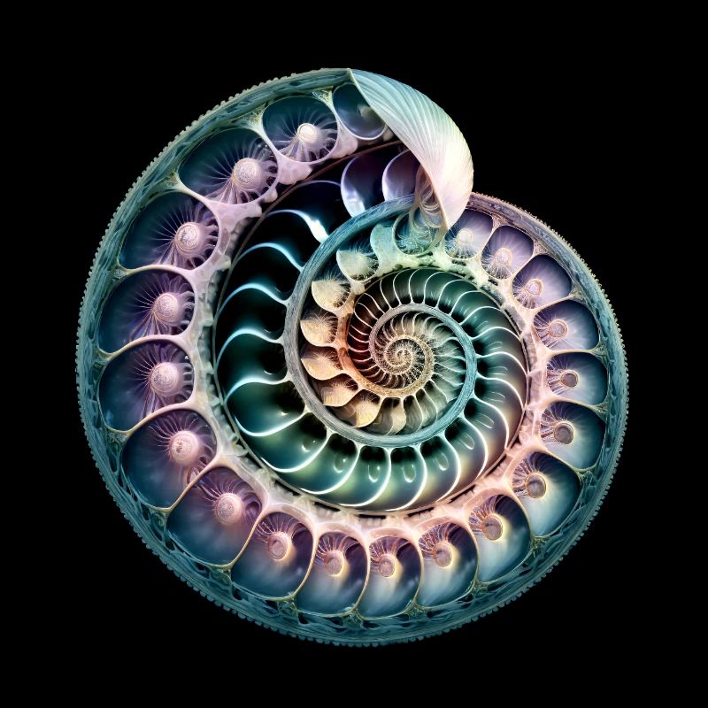 Fibonacci spiral, shell, golden ratio