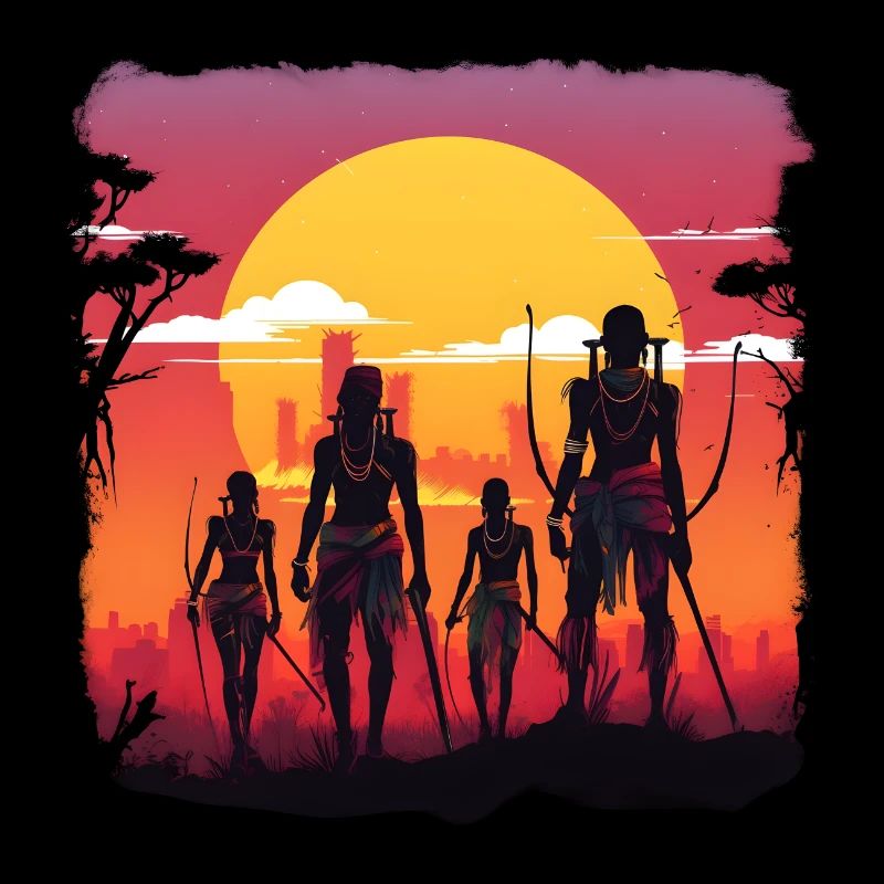 Synthwave african traditional hunters