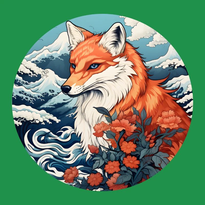 Fox wave Ukiyo-e Hokusai