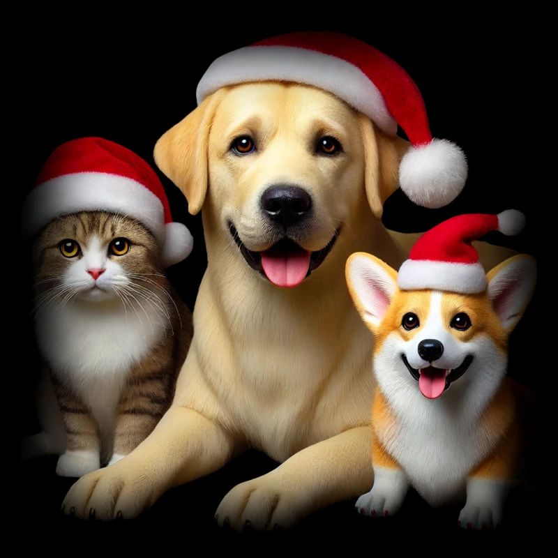 Corgi de Noël, Labrador et Chat