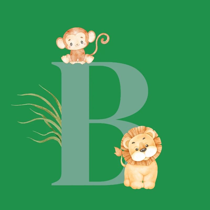 Lettre b vert animaux jungle