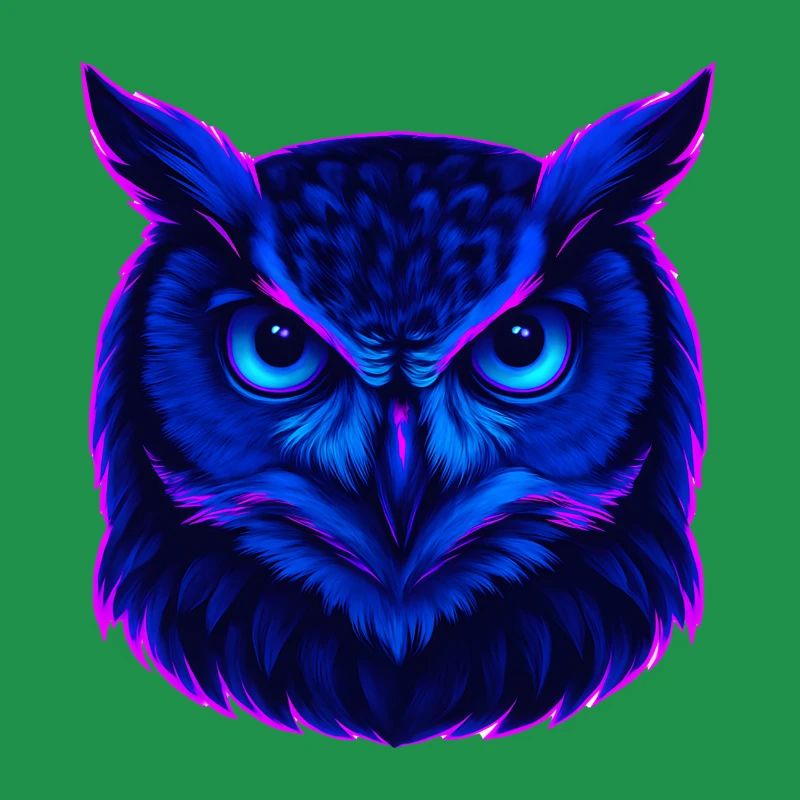 Neonblaue Eule mit intensivem Blick
