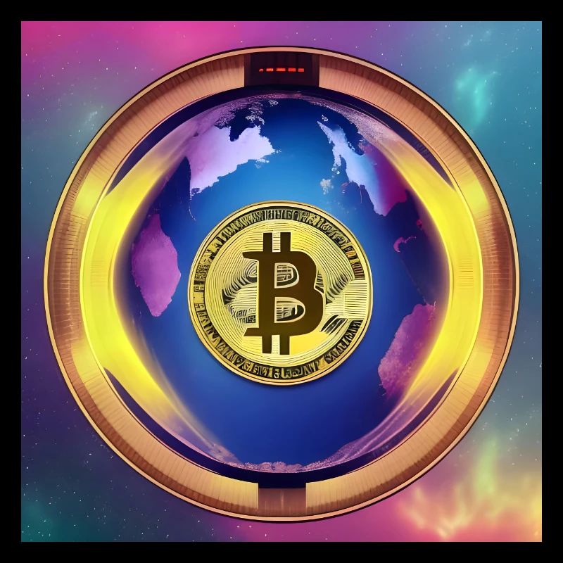 Bitcoin mit Planet Erde - Viereckige Variante