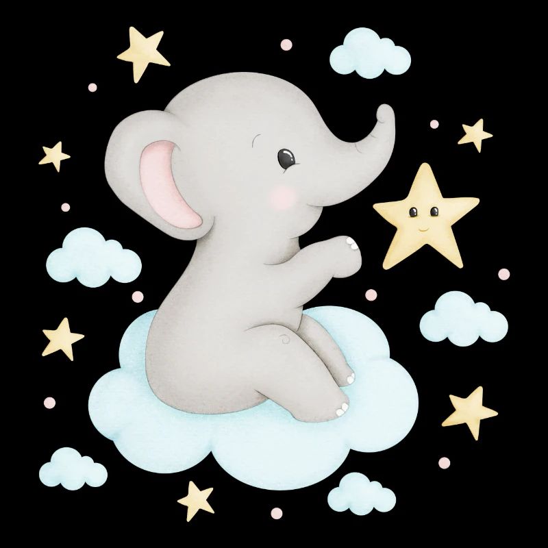 doux éléphant sur nuage avec des étoiles