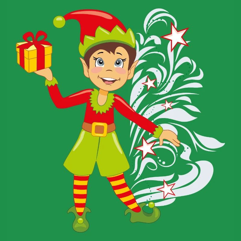 Happy elf with a gift