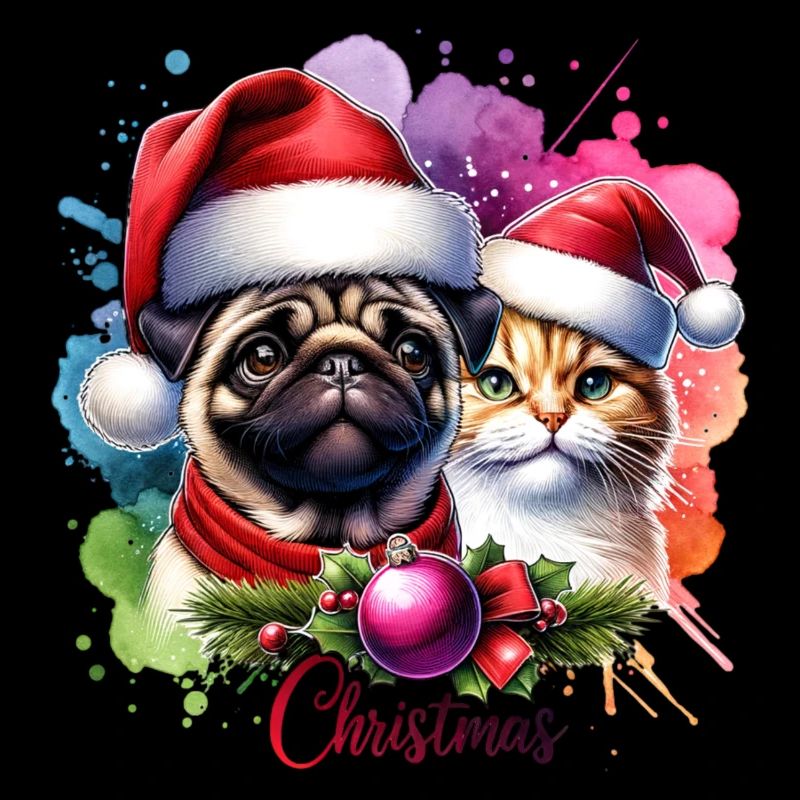 Weihnachts-Mops-Katze-Christmas