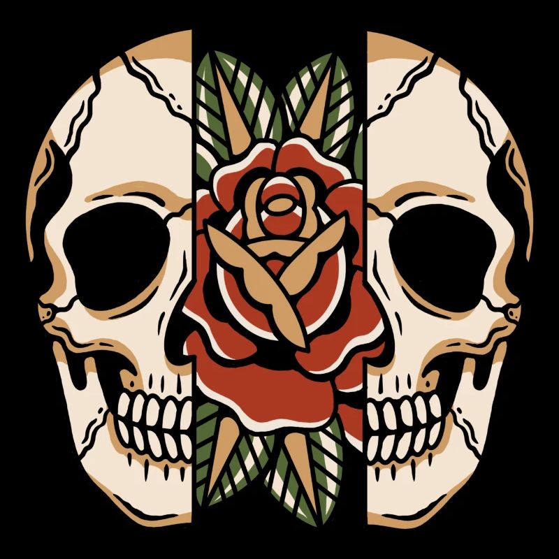 Tattoo style split skull with rose