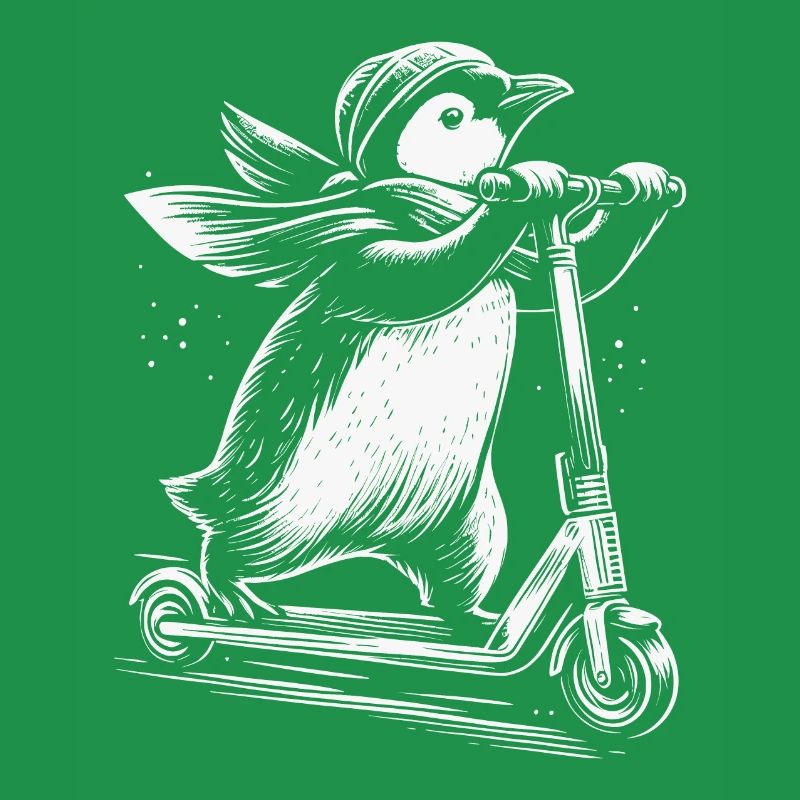 Lustiger Pinguin auf einem E Scooter