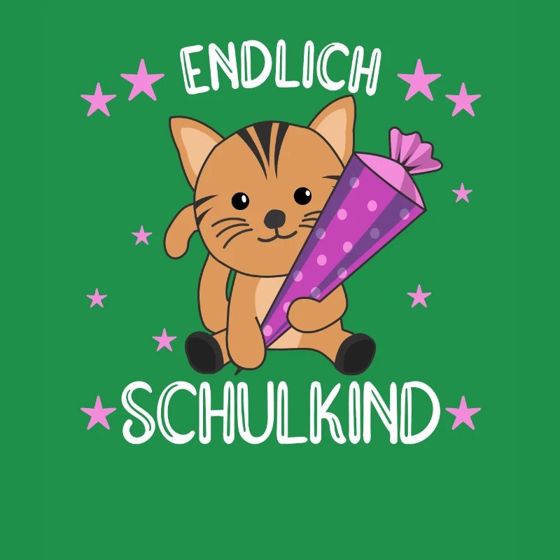 endlich Schulkind Einschulung Schule Katze