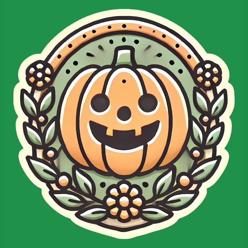 Vintage Halloween Pumpkin Wreath Badge